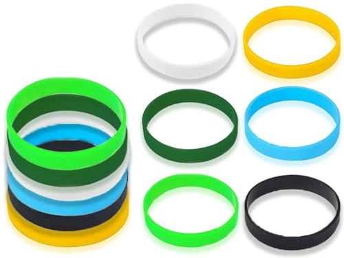 KAPSING Pack de 6 pulseras de silicona, pulseras de silicona de 6 colores, pulsera de goma, para deporte/fiesta/hombre/mujer/niño (amarillo/azul/negro/blanco/verde intenso/verde)