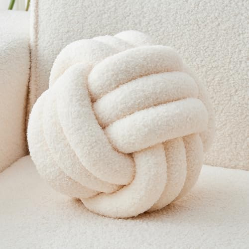 LUSJNGE Knot Pillow Ball Ivory White 8 Inch Small Decorative Throw Pillow