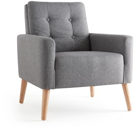 Mondeer Sessel, Sessel ​mit Armlehnen Massivholzbeine Modern Einfach für Schlafzimmer Wohnzimmer Balkon Büro, D72 x W72 x H81 cm, Grau