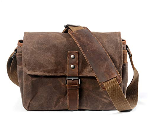 FUNSEED Vaxad kanvaskameraväska för kvinnor män med vattentät design, kompakt crossbody-fodral för DSLR/SLR/spegelfria kameror (brun)