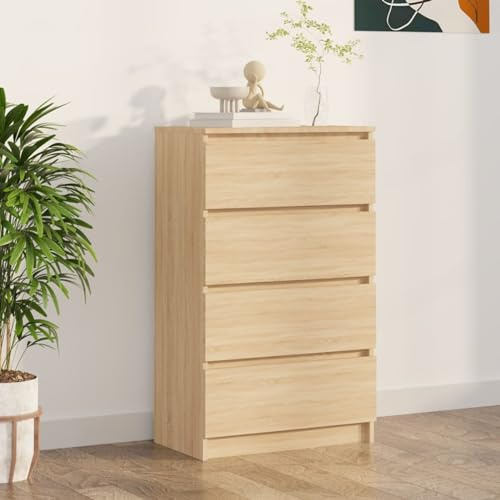 Kavolet Cómoda aparador con 4 cajones, armario con cajones, archivadores, mesita de noche, armario de cocina, armario para salón, dormitorio, roble Sonoma, 60 x 35 x 98,5 cm, material de madera