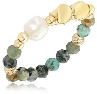 SIXFOX Beaded Rings for Women Stretch Natural Freshwater Pearl Ring