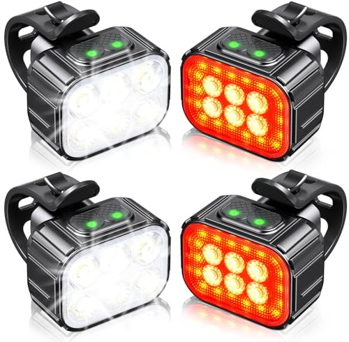 CIRYCASE Luci Bici Kit, Ricaricabile USB & Impermeabili IP65 Luci Bicicletta LED con Fascio Luminoso Spot & Flood, 8+12 modalità Ultra Luminose Luce Bici Anteriori e Posteriori