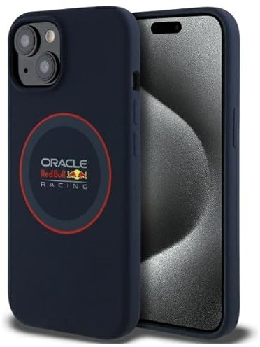 CG MOBILE Red Bull RBHMP15S24SIILVR Hülle für iPhone 15 6.1 Zoll Marineblau Lizenziert Silicone Red Ring kompatibel mit MagSafe