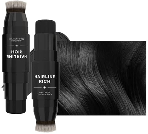 Bastone per il ritocco delle radici, bastone per la polvere dell'attaccatura dei capelli con testa a spazzola, bastone per la modifica dell'attaccatura dei capelli per i capelli diradati,01# Nero
