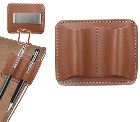 Simaixing Porte-stylo en cuir pour ordinateur portable, 7,3 x 5,8 cm, fait à la main, petit porte-stylo avec clip, double fente pour journal, livre, presse-papiers (marron)