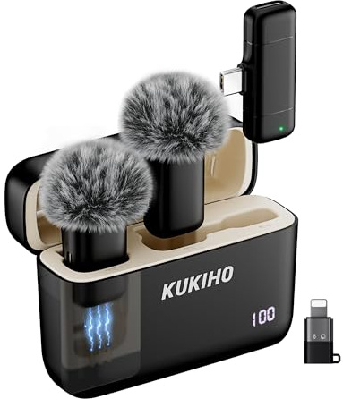 KUKIHO Kabelloses Lavalier Mikrofon mit Ladekoffer, 36h Akkulaufzeit, Rauschunterdrückung, 40m Reichweite, Plug-Play Ansteckmikrofon für iPhone/iPad/Android/PC, YouTube, Vlog, Live-Streaming