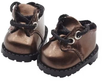 Mini Monster Toy Shoes - Metalic Brown patent Leather Doll Shoes, 2.3 x 3.5cm, Lace-up Style with Rubber Sole, for 15-17cm Dolls