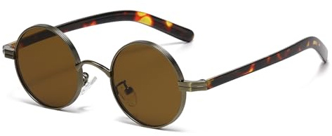 LJCZKA Gafas de Sol Redondas Vintage para Hombre Mujer Retro Gafas de Sol Redondas Pequeñas Montura Metálica Protección UV400