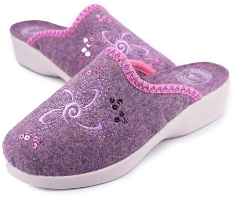 JOMIX Zapatillas de Casa Mujer de Fieltro con Bordado y Lentejuelas Pantuflas Silenciosas Calientes y Ligeras Antideslizantes con Cuña Baja Mule Señora Confort Invierno Ortopédicas ITD2531 Rosa 38