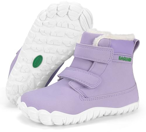SAGUARO Barefoot Shoes Garçon Bottes de Neige avec Doublure Chaude Fille Chaussures Minimalistes Hiver Chaussures Pieds Nus Résistant à l'Eau, Noir, 24