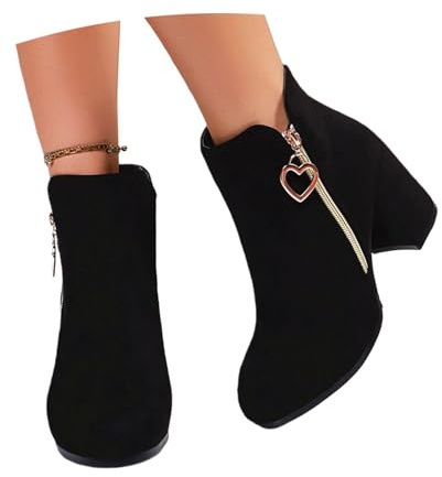 Vårkorta Stövlar Dam Chelsea-ankelstövlar Eleganta Ankelboots Med Blockklack Mockastövlar Med Dragkedja I Sidan Plus Size Ankelskor, 36-43EU(Black,38 EU)