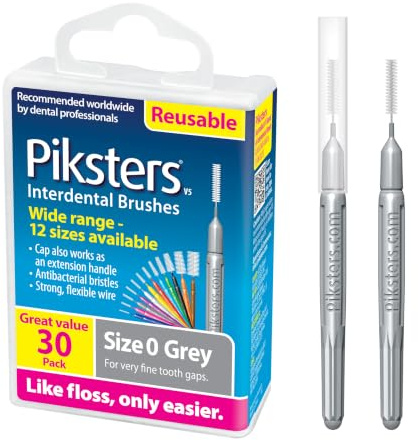 Piksters Interdental Brush Very Tight Gaps 30 Pack Grey Size 0
