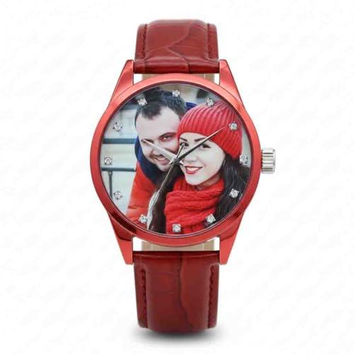 Gracource anpassat fotoarmbandsur, tillverkad av legeringsmaterial och läderrem. Vattentät funktion. Lämplig som present till din pojkvän eller pappa.