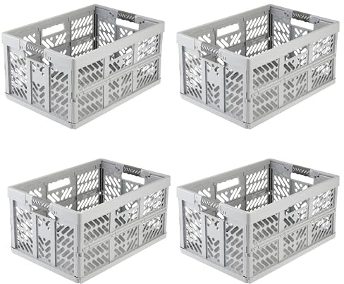 keeeper ben professionella hopfällbara lådor, set om 4, 45 l, nordisk grå | Förstärkta kanter, sidor utan vassa kanter, fast integrerade mjuka handtag, snabbt hopfällbara, max. 50 kg