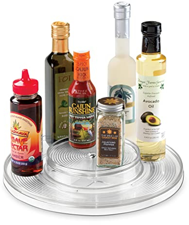 iDesign 2 Tier Lazy Susan Turntable Organiser, Large Rotating Spice Rack for Food Storage, made of BPA-free plastic, transparent