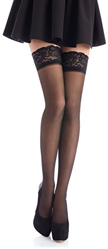 Romartex halterlose 20 DEN Elasthan Strümpfe mit schmalem Spitzenbund (4-6 cm), S, schwarz