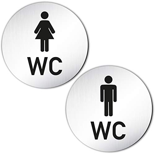 'XXL inodoro carteles Juego de aluminio anodizado para Acción Precio & # x2022; tamaño Ø100 mm & # x2022 placa para puerta; Nota Cartel Hombre + Mujer 