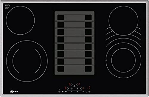 NEFF T18BD3AN0 N 70, Elektrokochfeld 80 cm mit integriertem Kochfeldabzug, Made in Germany, Touch Control, Kombi-Zone, Extrem leise, Leicht zu reinigende Fettfilter, Schwarz mit Edelstahlrahmen