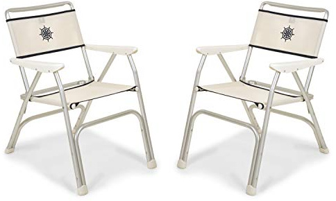 FORMA MARINE Boat Chairs White Vinyl MESH Deck Folding Marine Aluminum Furniture Set of 2 M100PW