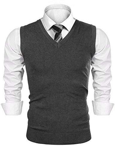 iClosam Mens Tank Tops Men's Sleeveless Gilet V-Neck Sweater Vest Men Business Casual Knitwear Dark Grey M