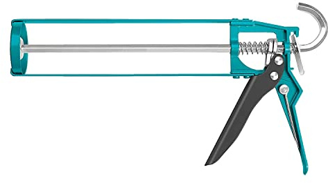 TOTAL - Pistola Aplicador de Silicona - Longitud de 230 mm - Plato de Empuje Doble - Mango Ergonómico de Aluminio - Acero - Resistente a la Corrosión