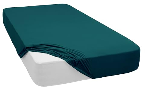 Mixibaby Spannbettlaken Jersey Spannbetttuch 100% Baumwolle Bettlaken Spannbettuch Laken 28 Farben, Größe:180 x 200 cm, Farbe:Teal
