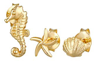 Elli Ohrringe Damen Ohrstecker Set Seestern Muschel Seepferd Sommer Strand in 925 Sterling Silber