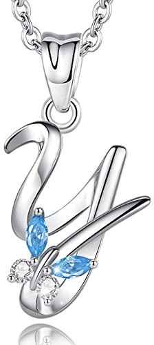 EUDORA Initial Butterfly Necklace 925 Sterling Silver Y Alphabet Letter Personalised Pendant Necklaces with Blue Cubic-Zirconia Gifts for Women Ladies Mother's day, 18 inches Chain
