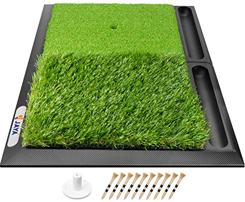 Jaya 2-in-1 Golfschlägermatte mit Ballablage, Schwerer Gummibasis und Faltbarer Golf-Trainingsmatte, Golf-Tees und Gummi-Tee-Halter im Lieferumfang enthalten, Golf-Übungsmatte für drinnen und draußen