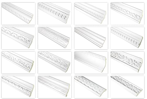 HEXIM Stuckleisten gemustert PU Polyurethane Stuck Dekorbau für Wand und Decke | 2 Meter FH9349 65x62mm Restposten | Stuckatur Leiste Profilleiste