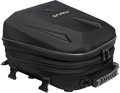 MOSISO Motorcycle Tail Bag, Motorcycle Backpack Helmet Bag with Expandable Capacity 20L-28L, Waterproof Motorbike Rear Seat Storage Luggage Tool Gear Carry Case with Handle & Rain Cover, Black