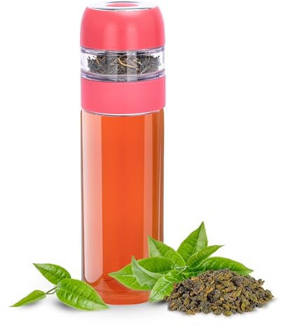HYDRATE Glass Tea Infuser Bottle - Double Walled Stainless Steel, Leak-Proof Design, Top-Loading Infuser Design for Bold Flavors. Stay Hydrated with Fresh, Fruit-Infused Tea Anytime On-the-Go!