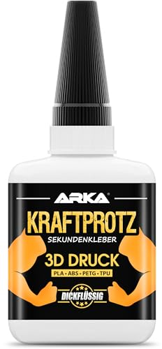 Pegamento 3D Gel extra fuerte – KRAFTPROTZ 50 g XXL – superglue resistente al agua, calor & vibraciones – punta antiderrame – adhesivo para PLA, ABS, PETG, TPU – ideal para impresión 3D y reparaciones