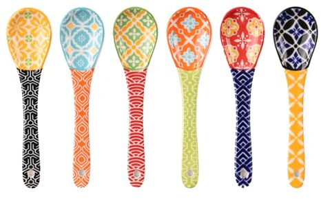 Metahom Cucharas de café de cerámica, cucharaditas coloridas, cucharas pequeñas para espresso, postre, té, agitar, aptas para lavavajillas y microondas, colores surtidos, juego de 6