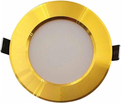 SHREALMS Iluminación empotrable LED COB CRI80 Downlight dorado, foco de montaje plano en techo, lámpara decorativa redonda para interiores para comedor, pasillo, vestíbulo, escalera (6000k,15W)