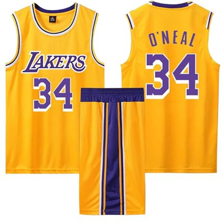 Basketball Trikot Set für Kinder/Erwachsene - Shirt und Shorts, Ärmelloses Jersey, 2-Teiliger Anzug, T-Shirt Weste + Shorts, Gelb, Größe S