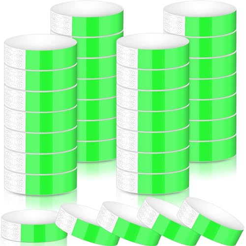 Harrycle 1200 Pezzi Braccialetti Identificativi Braccialetti d'Ingresso Impermeabili per Eventi Braccialetti di Carta Leggero per Concerto Club Parco Acquatico (Verde Neon)
