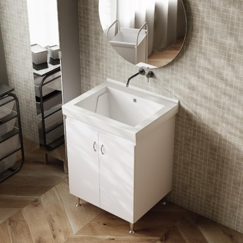MarinelliGroup MOBILE lavatoio bianco con vasca in CERAMICA 63 X 51 X 86 con foro troppo pieno Dyma