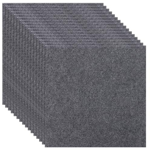 YAYODS 30Pcs Self-Adhesive Light Grey Carpet Tiles, 30 x 30cm Anti-Slip Durable Square Flooring, Easy Peel and Stick Carpet for Office, Living Room, Bedroom