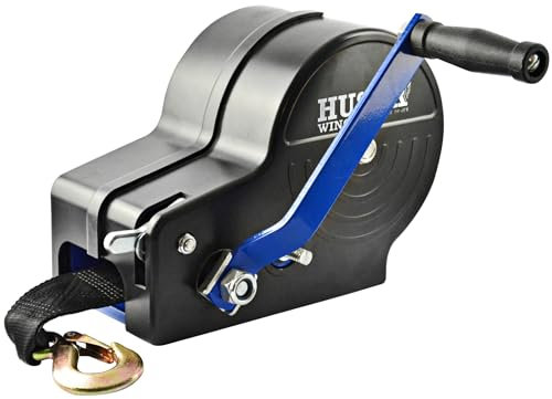 Husar Winch Cabrestante Manual Con Carcasa 2500 lbs | 1133 Con Correa De 10 Metros, Fabricado En Acero Inoxidable, Freno de Trinquete, De Simple Efecto, Para Barcos, Remolques, Industria