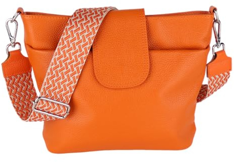 MIRROSI® Umhängetasche Damen, Echtleder, Made in Italy, BOHO Style30x24,50x9cm (BXHXT) viel Stauraum, Handtasche, Brusttasche, Crossbody Bag (1 Tasche & 2 Gurte) (Orange (Flecht))