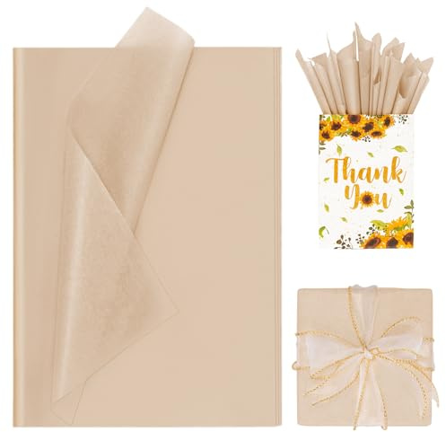 Larcenciel 100 Hojas de Papel de Seda Kraft, Vintage Marrón Papel Seda para Envolver y Bolsas de Regalo, Embalaje Regalo Artístico para Cumpleaño, Navidad, Boda, Aniversario, Fiesta, DIY, 50x35cm