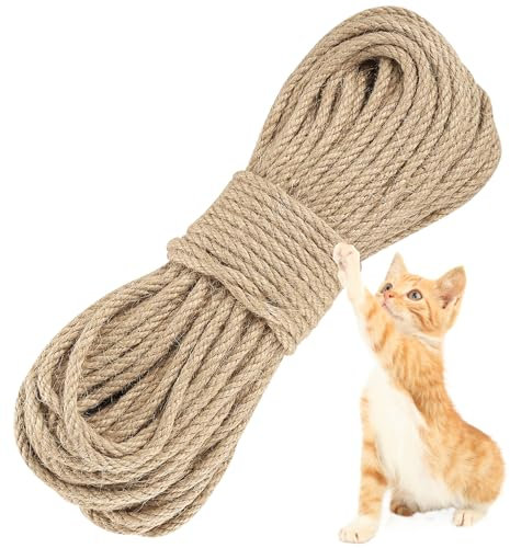Cuerda de Yute, 6mm x 30m Cuerda Rascador para Gatos, a de Cáñamo Natural, a de Sisal para de Gatos, Cordel para Reemplazo de árboles de, Bricolaje, Jardín