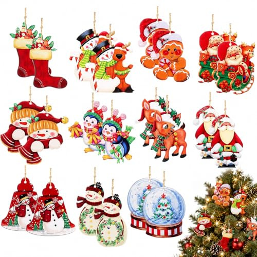 DUGEGAYL 24 Piezas Adornos de Madera de Navidad, Arbol de Navidad Adornos de Madera, Adornos Navideños de Madera, Decoración Navideña