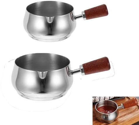 Mini Sauce Cup Wooden Handle 120ml and 180ml Sauce Pot Reusable 304 Stainless Steel Tomato Salad Dipping Sauce Dish