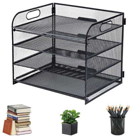 Mesh Letter Tray Organiser 4-Layer Organiser, Desk File Rack Paper Letter Tray Organizer for Home Office School Black