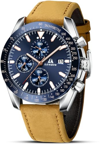 LN LENQIN Herren Uhr Uhren Chronograph Edelstahl Wasserdicht für Männer Analog Quarz Armbanduhren Business Arbeit Herren Kleid Uhr Geschenke