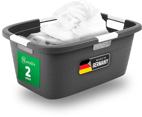 Novaliv 2 Stück Wäschewanne mit 4 Griffen 40L Anthrazit, Wäschebox Set Wäscheeimer Wäschebehälter für Bad Wäsche Schmutzwäsche, Wäschewannen Laundry Basket Haushalt Korb Sammler Box