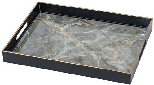 Plateau de service en plastique marbré pour manger sur les genoux - Plateau à café rectangulaire antidérapant - 40 x 30 x 4 cm - Grand plateau à boissons pour cuisine, salon, chambre à coucher, fête